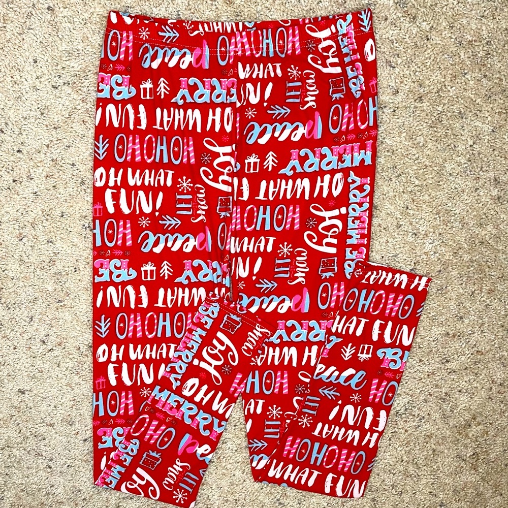 Merry Christmas Santa HoHo Holiday High Waist Red Leggings Small / Medium 4 - 10 - Picture 2 of 11